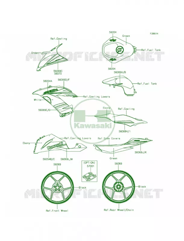 DecalsGreenEFFA Kawasaki MOTOS 636 2014 Ninja ZX-6R  ZX636EEF