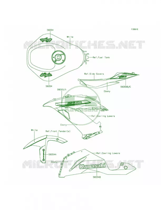DecalsP.F.C.WhiteFEF Kawasaki MOTOS 636 2014 Ninja ZX-6R ABS  ZX636FEF