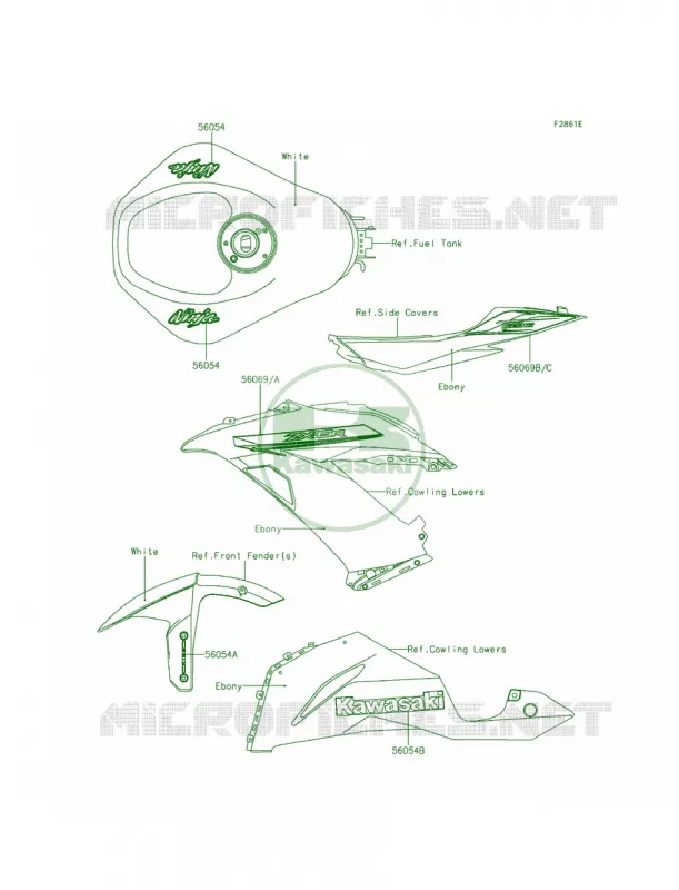 DecalsP.F.C.WhiteFEF Kawasaki MOTOS 636 2014 Ninja ZX-6R ABS  ZX636FEF