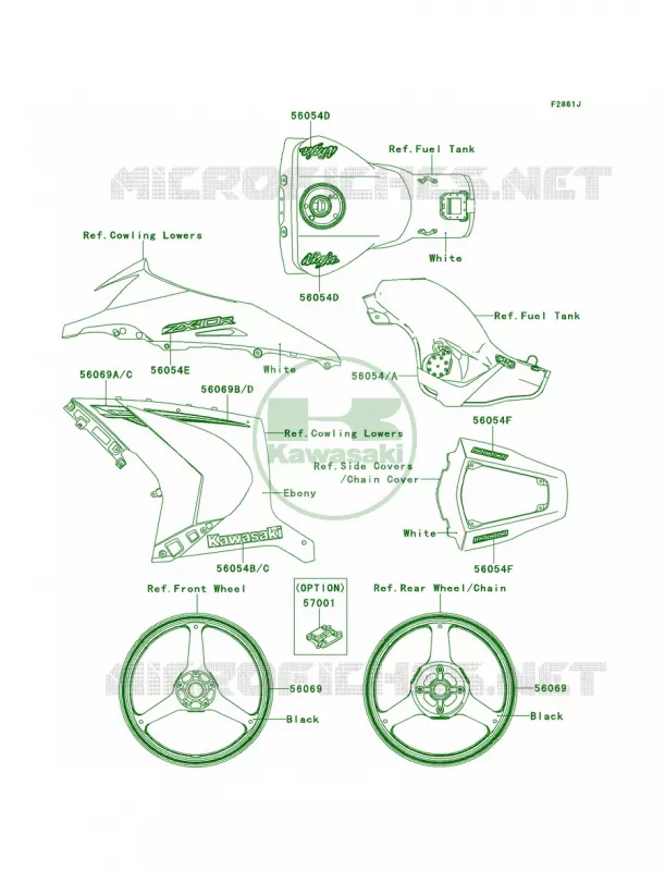 DecalsP.F.C.WhiteJEF Kawasaki MOTOS 1000 2013 Ninja ZX-10R  ZX1000JDF
