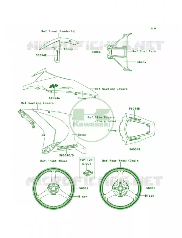 DecalsEbonyKBF Kawasaki MOTOS 1000 2013 Ninja ZX-10R ABS  ZX1000KDF