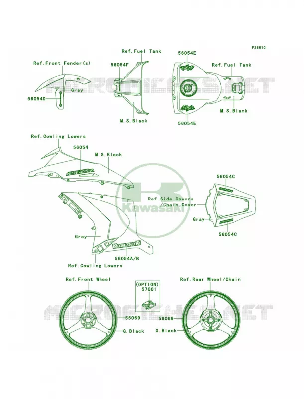 DecalsGrayKCF Kawasaki MOTOS 1000 2013 Ninja ZX-10R ABS  ZX1000KDF