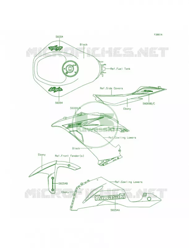 DecalsBlackFDF Kawasaki MOTOS 636 2013 Ninja ZX-6R ABS  ZX636FDF