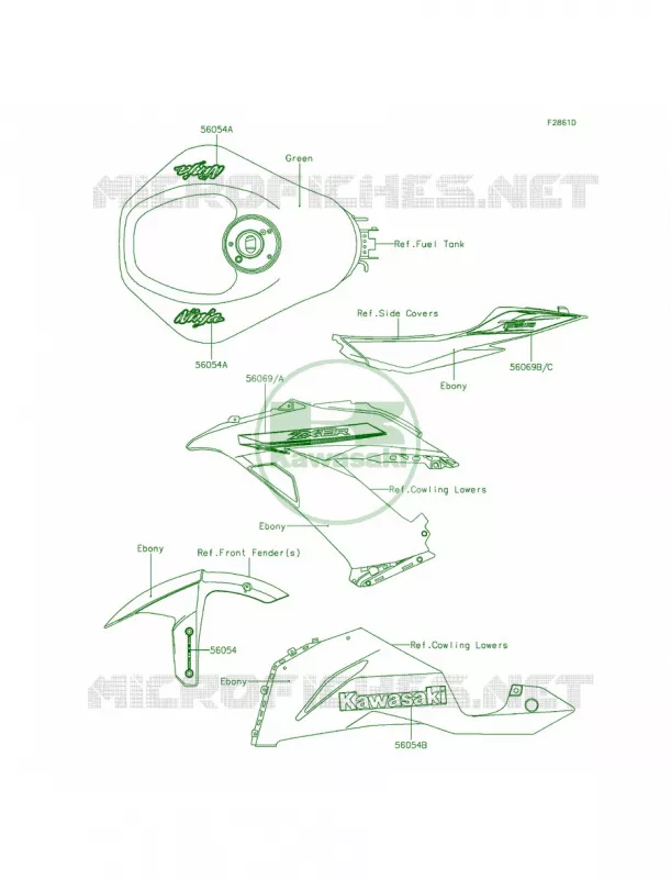 DecalsGreenFEF Kawasaki MOTOS 636 2013 Ninja ZX-6R ABS  ZX636FDF