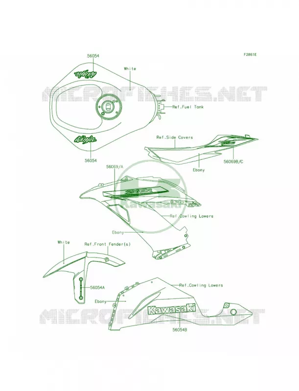 DecalsP.F.C.WhiteFEF Kawasaki MOTOS 636 2013 Ninja ZX-6R ABS  ZX636FDF