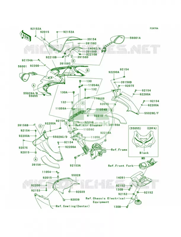 CowlingUpperEDFEDFA Kawasaki MOTOS 1400 2012 Ninja ZX-14R  ZX1400ECF