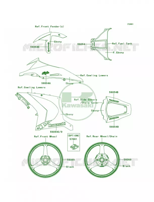 DecalsEbonyKBF Kawasaki MOTOS 1000 2012 Ninja ZX-10R ABS  ZX1000KCF