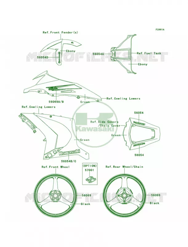 DecalsGreenKBF Kawasaki MOTOS 1000 2012 Ninja ZX-10R ABS  ZX1000KCF