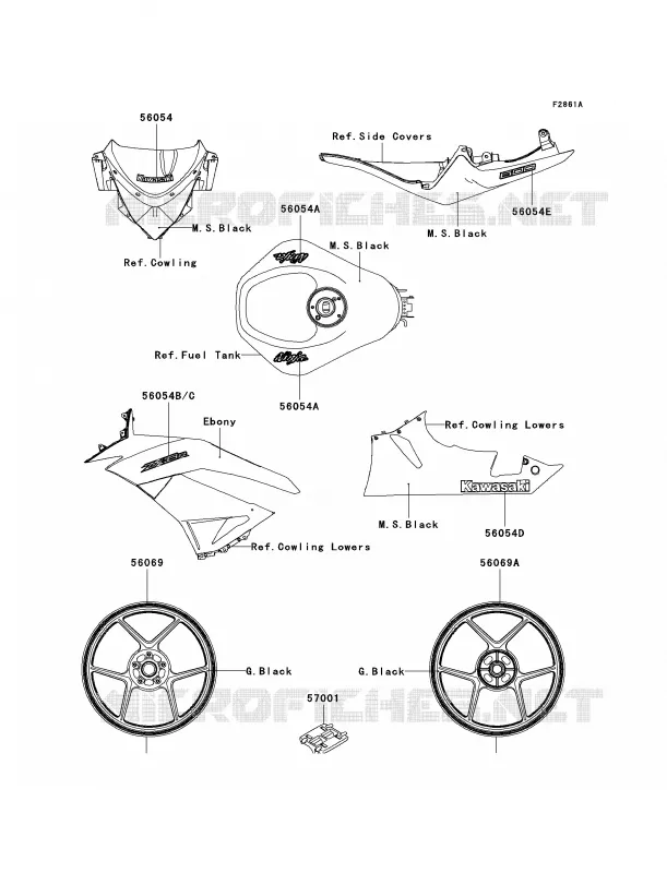 DecalsBlack Kawasaki MOTOS 600 2012 Ninja ZX-6R  ZX600RCF