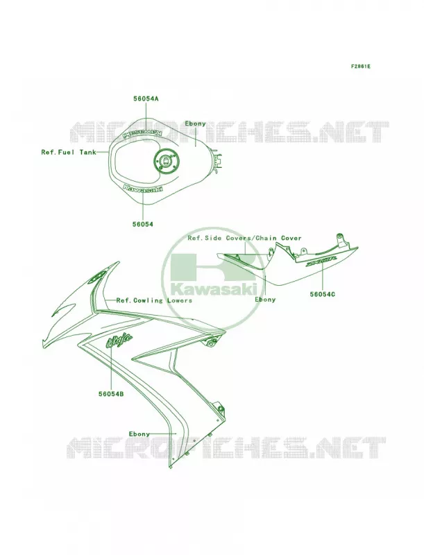 DecalsEbonyE9F Kawasaki MOTOS 1000 2008 Ninja ZX-10R  ZX1000E8F