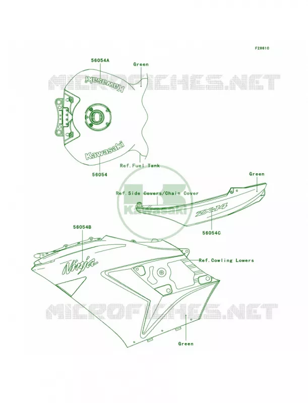 DecalsGreenC9F Kawasaki MOTOS 1400 2008 Ninja ZX-14  ZX1400C8F