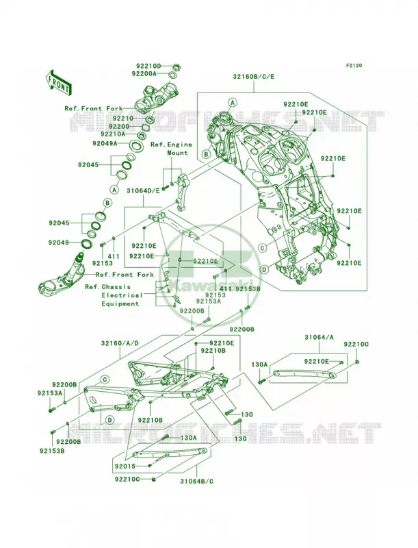 Frame Kawasaki MOTOS 1400 2008 Ninja ZX-14  ZX1400C8F