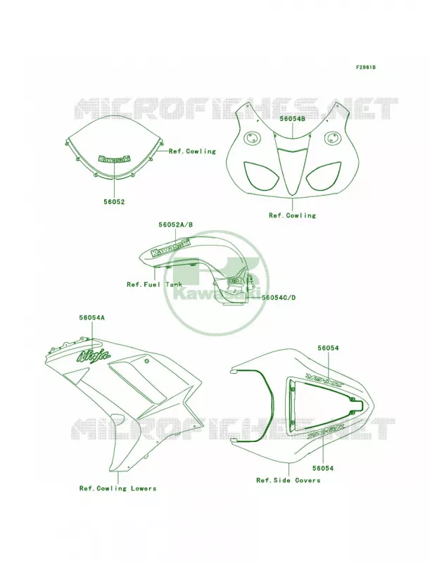 DecalsGreenP7F Kawasaki MOTOS 600 2008 Ninja ZX-6R  ZX600P8F