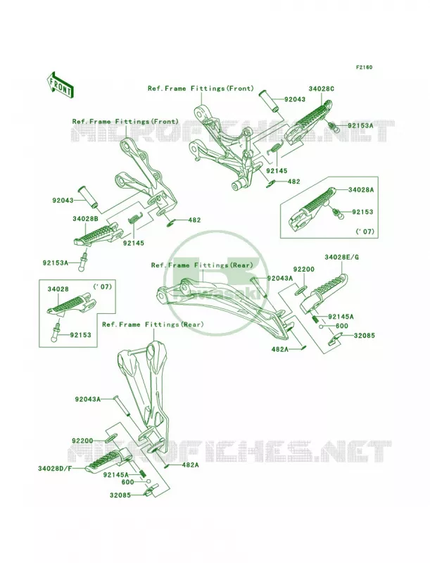 Footrests Kawasaki MOTOS 600 2008 Ninja ZX-6R  ZX600P8F