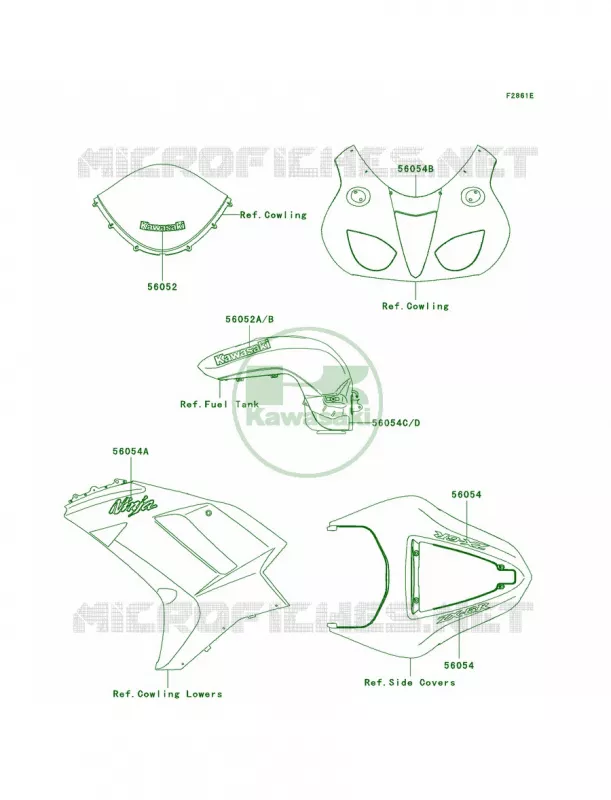 DecalsGreenP8F Kawasaki MOTOS 600 2008 Ninja ZX-6R   ZX600P8FA
