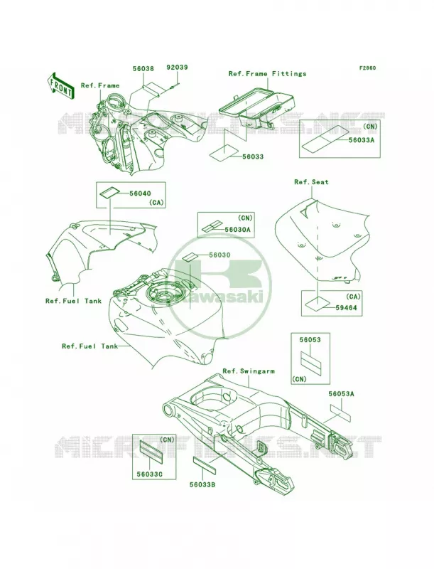 Labels Kawasaki MOTOS 1400 2007 Ninja ZX-14  ZX1400A7FA
