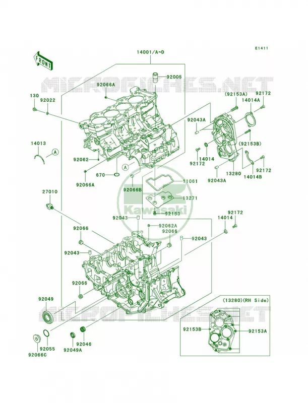 Crankcase Kawasaki MOTOS 600 2007 Ninja ZX-6R  ZX600P7F