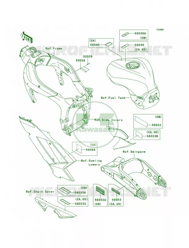Labels Kawasaki MOTOS 600 2007 Ninja ZX-6R  ZX600P7F
