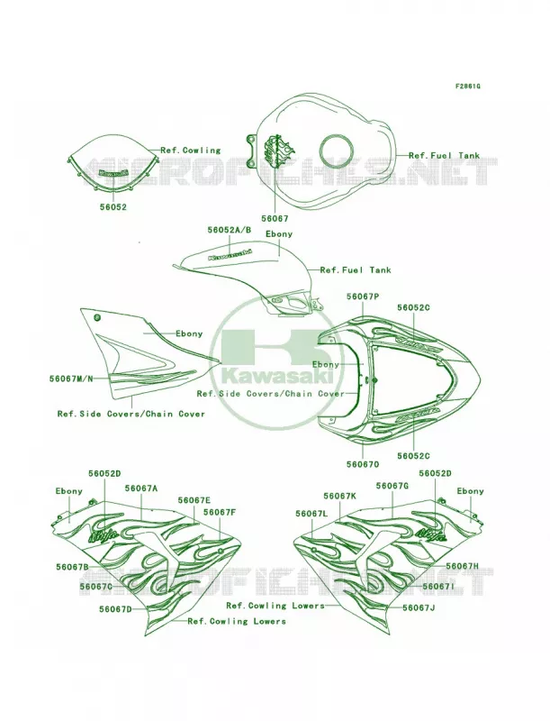 DecalsEbonyD7FA Kawasaki MOTOS 1000 2006 Ninja ZX-10R  ZX1000D6F