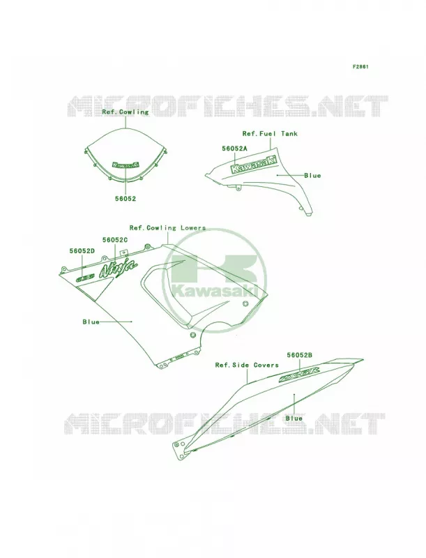 DecalsBlue Kawasaki MOTOS 636 2005 Ninja ZX-6R  ZX636-C1