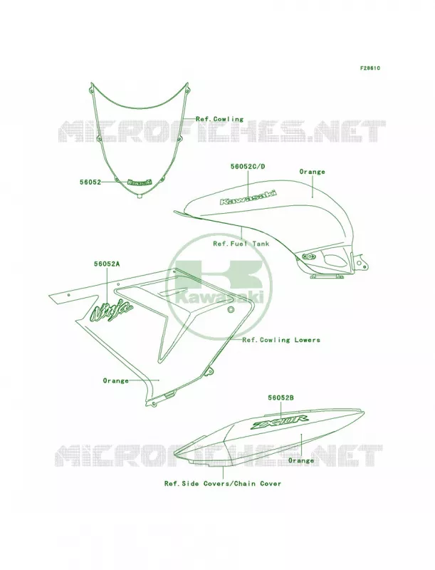 DecalsOrange Kawasaki MOTOS 1000 2004 Ninja ZX-10R  ZX1000-C1