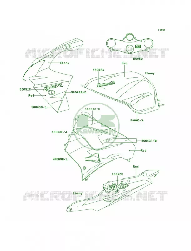 DecalsEbonyRedZX900-E1 Kawasaki MOTOS 900 2001 Ninja ZX-9R  ZX900-E2