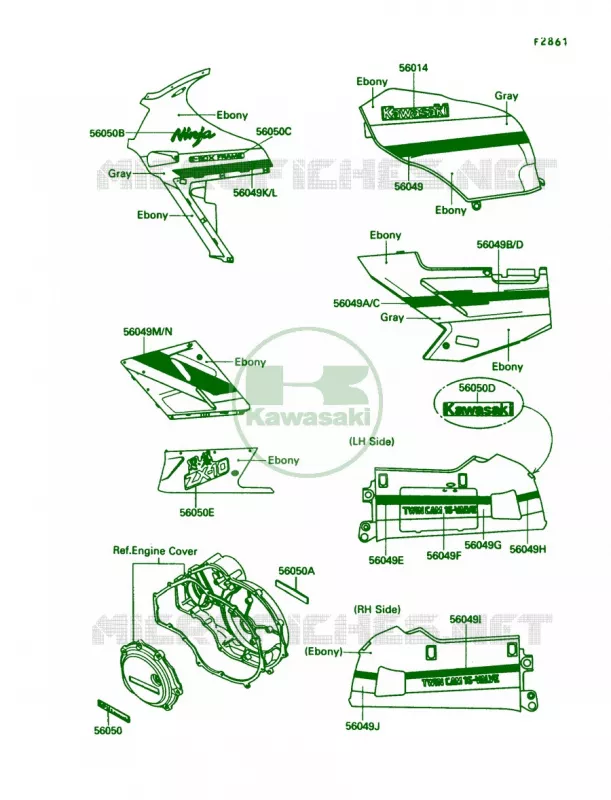 Decals Kawasaki MOTOS 1000 1990 Ninja ZX-10  ZX1000-B3