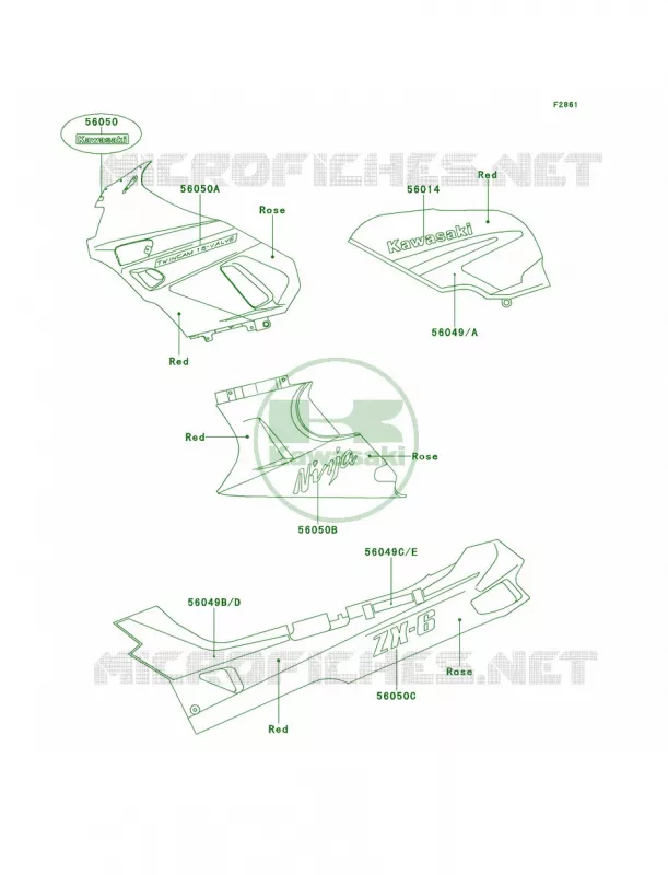 DecalRedRose Kawasaki MOTOS 600 1990 Ninja ZX-6  ZX600-D1