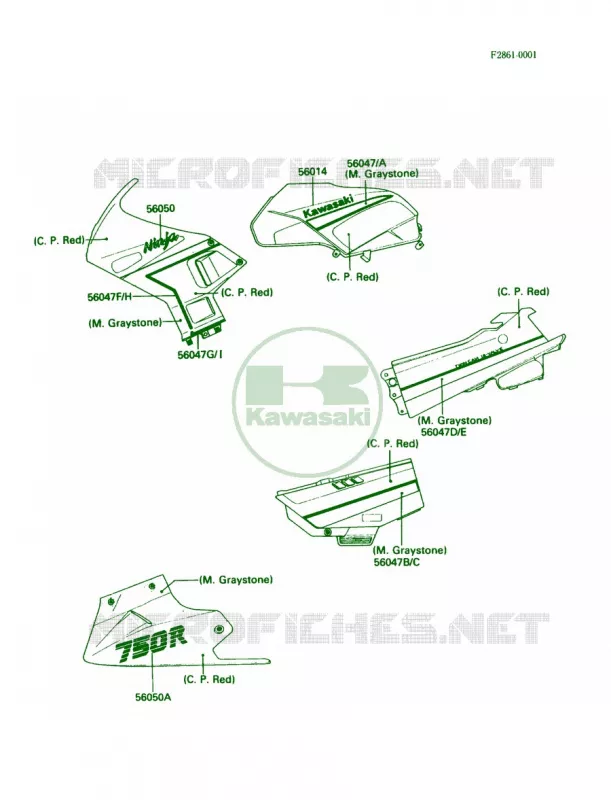 Decals Kawasaki MOTOS 750 1987 Ninja 750R  ZX750-F1