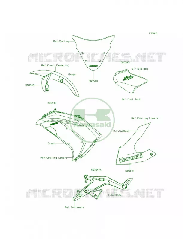 DecalsGreenFFF Kawasaki MOTOS 650 2015 Ninja 650 ABS  EX650FFF