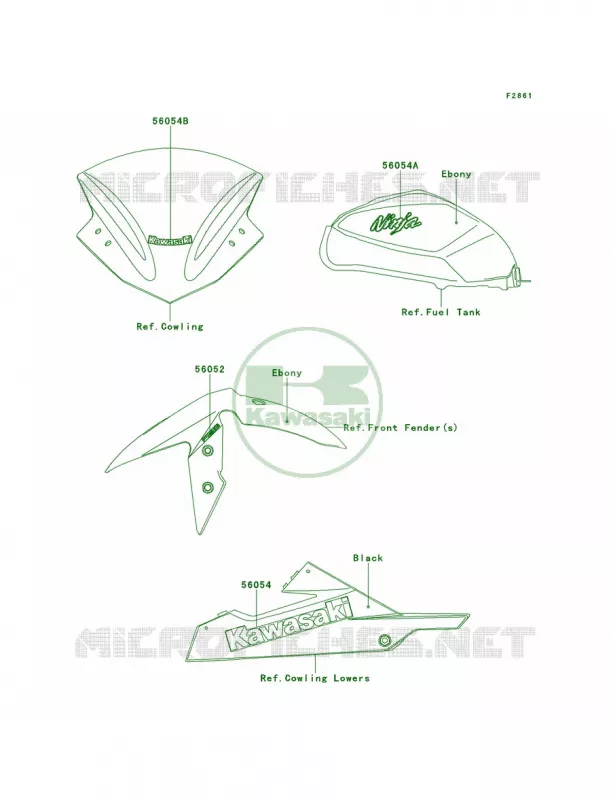 DecalsEbonyBDF Kawasaki MOTOS 300 2014 Ninja 300 ABS  EX300BEF