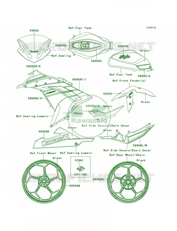DecalsGreenBDFA Kawasaki MOTOS 300 2014 Ninja 300 ABS  EX300BEF