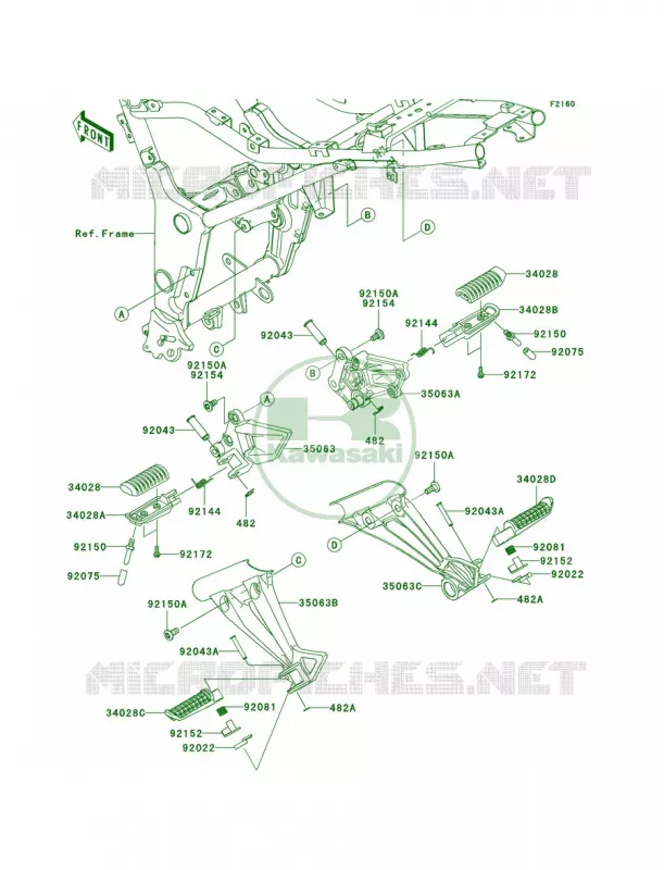 Footrests Kawasaki MOTOS 250 2012 Ninja 250R  EX250JCF