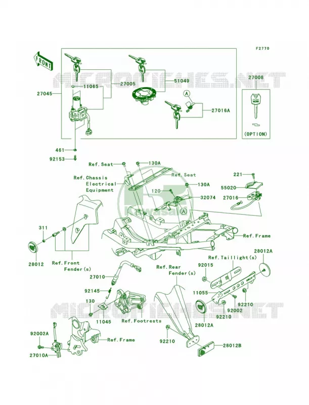 Ignition SwitchLocksReflectors Kawasaki MOTOS 250 2011 Ninja 250R  EX250JBF