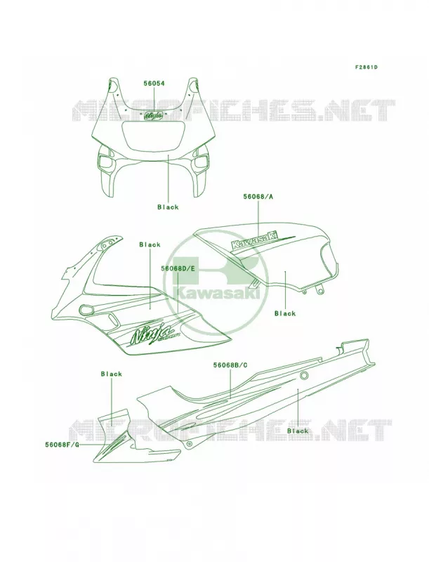 DecalsBlackD8F Kawasaki MOTOS 500 2009 Ninja 500R  EX500D9F