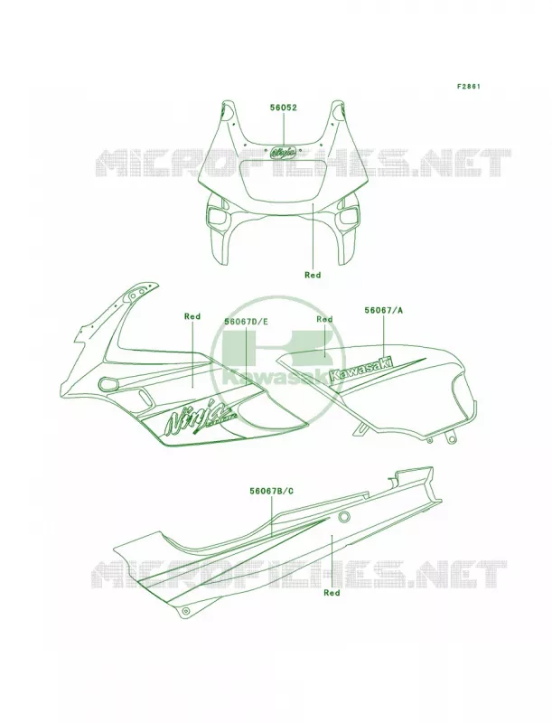 DecalsRedD6F Kawasaki MOTOS 500 2009 Ninja 500R  EX500D9F