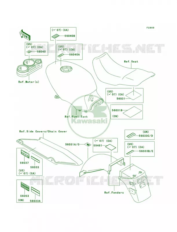Labels Kawasaki MOTOS 500 2008 Ninja 500R  EX500D8F