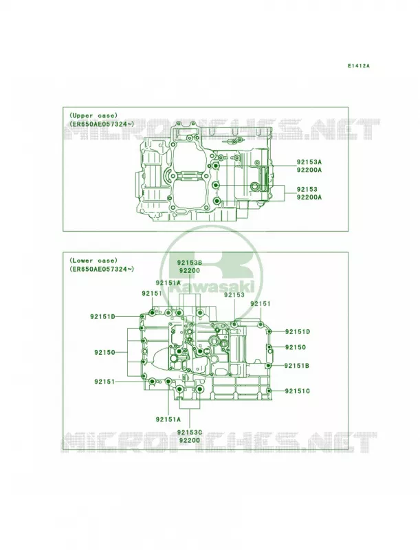 Crankcase Bolt Pattern Kawasaki MOTOS 650 2008 ER-6n   ER650A8F