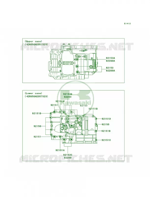 Crankcase Bolt Pattern Kawasaki MOTOS 650 2007 ER-6n   ER650A7F