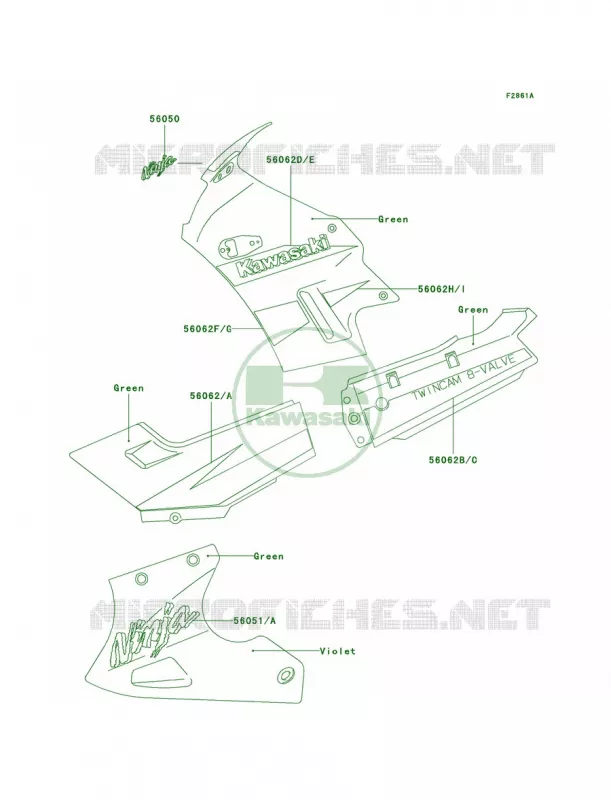 DecalsGreenF15 Kawasaki MOTOS 250 2005 Ninja 250R  EX250-F19