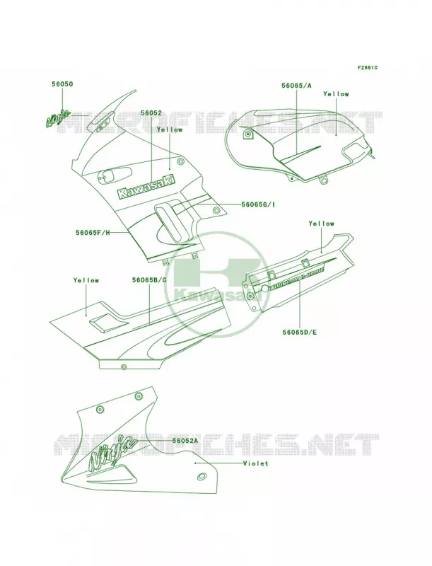DecalsYellowF16F17 Kawasaki MOTOS 250 2005 Ninja 250R  EX250-F19