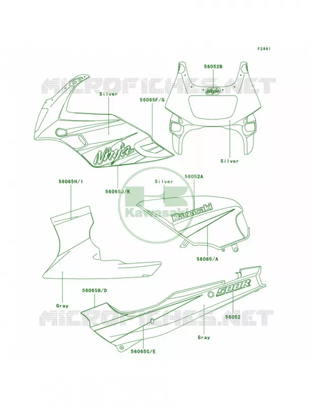 DecalsSilverD10 Kawasaki MOTOS 500 2003 Ninja 500R  EX500-D10