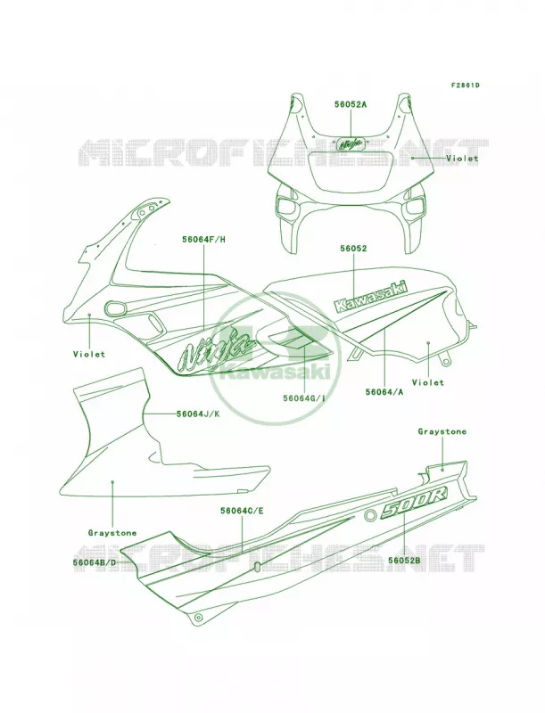 DecalsVioletEX500-D8 Kawasaki MOTOS 500 2001 Ninja 500R  EX500-D8
