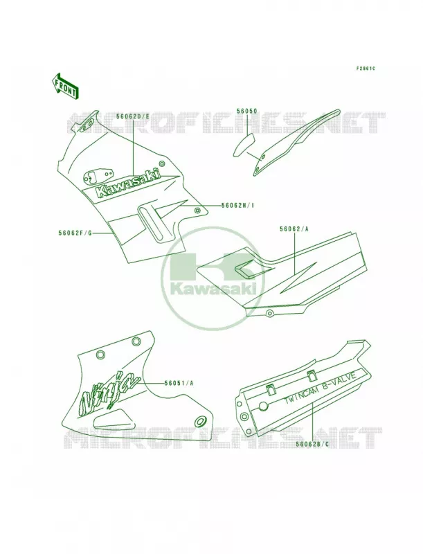 DecalsGreenEX250-F1314 Kawasaki MOTOS 250 2000 Ninja 250R  EX250-F14