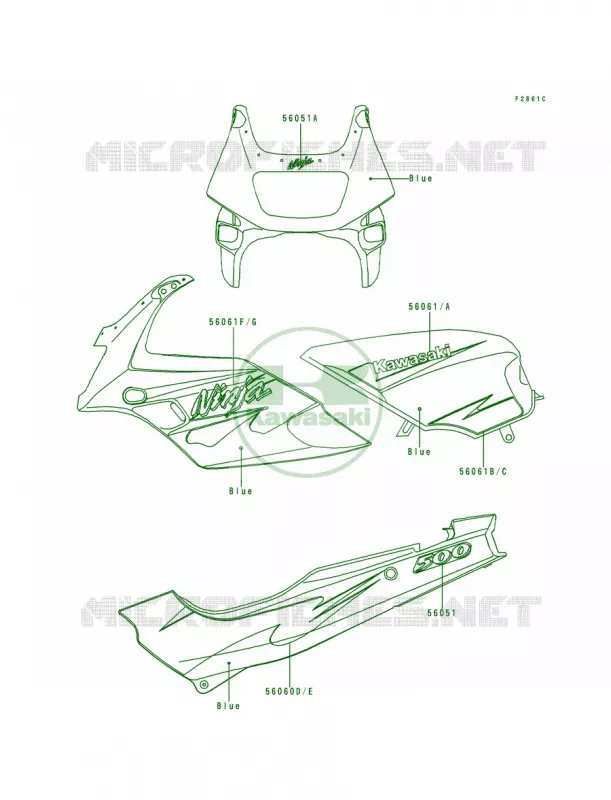 DecalsBlueEX500-D2 Kawasaki MOTOS 500 1996 Ninja 500  EX500-D3