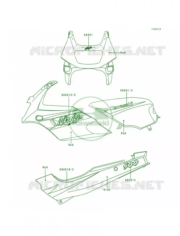 DecalsRedEX500-D3 Kawasaki MOTOS 500 1996 Ninja 500  EX500-D3