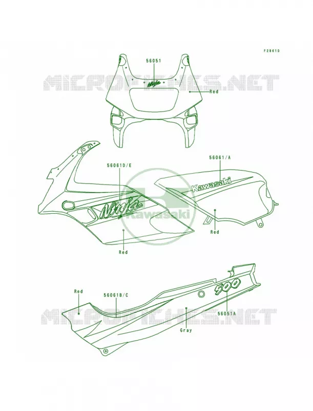 DecalsRedEX500-D3 Kawasaki MOTOS 500 1995 Ninja 500  EX500-D2