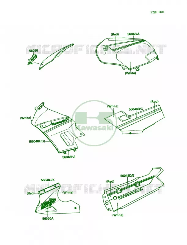 DecalsWHITEEX250-F3 Kawasaki MOTOS 250 1990 Ninja 250R  EX250-F4